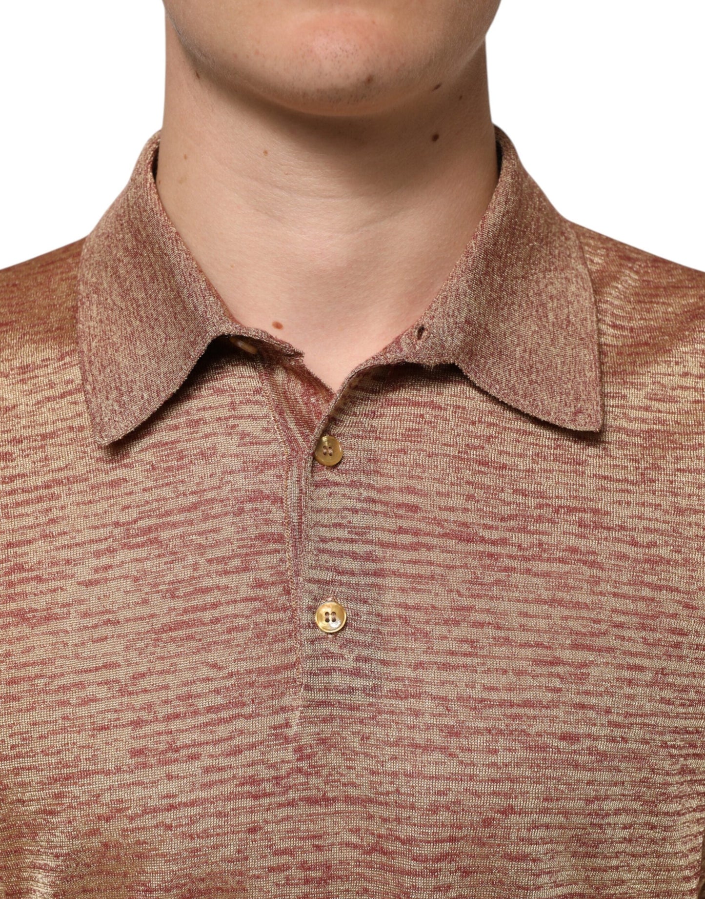 Dolce & Gabbana Brown Silk Textured Short Sleeve Polo T-shirt
