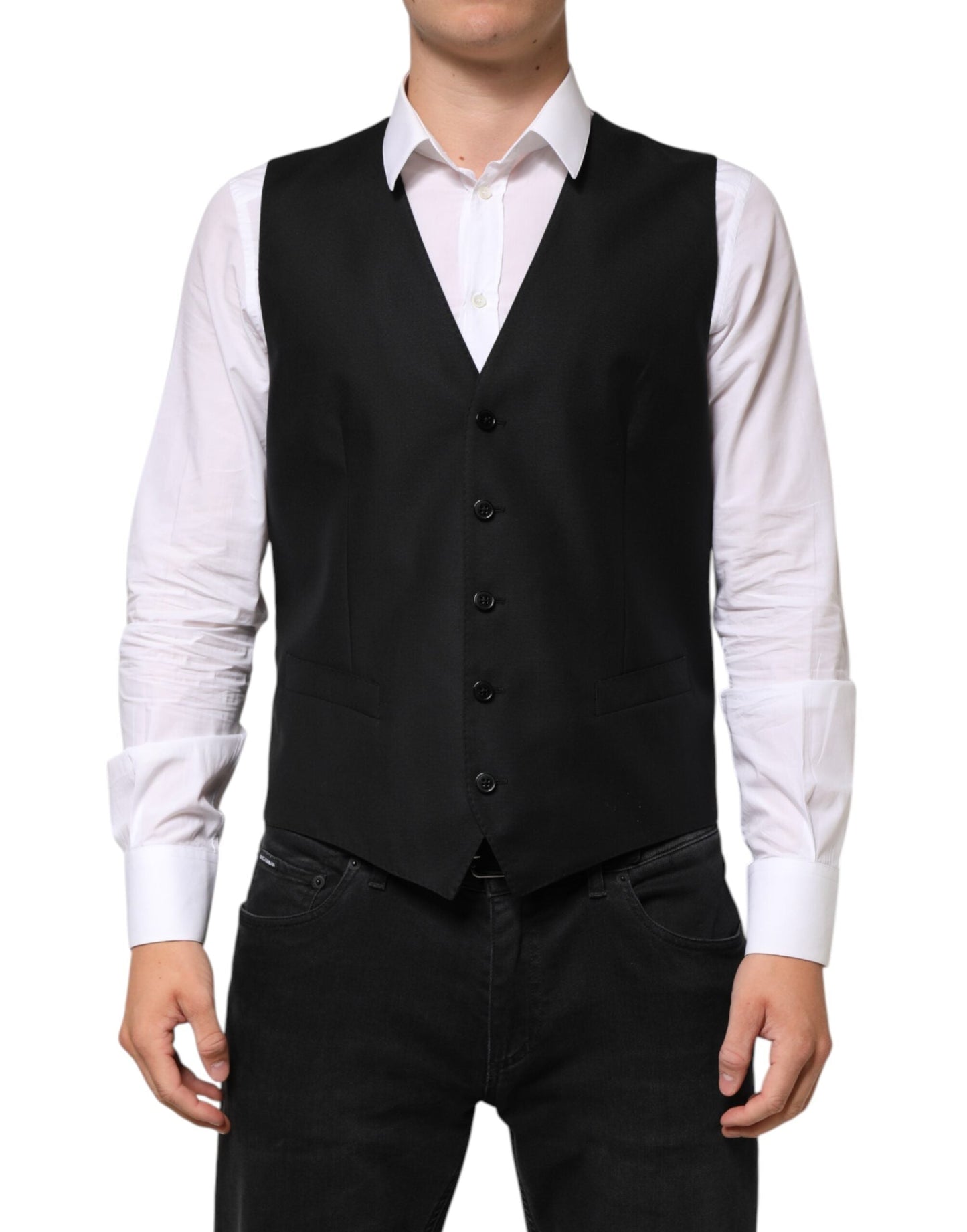 Dolce & Gabbana Black Wool Dress Formal Men Waistcoat Vest