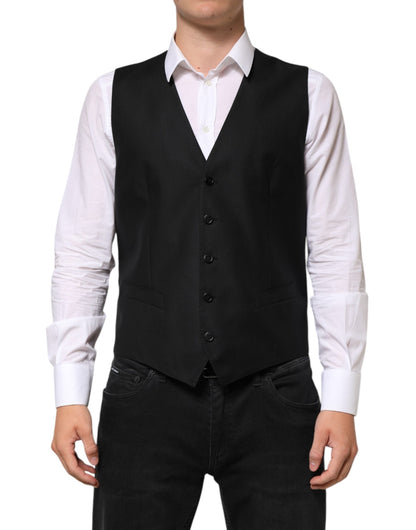 Dolce & Gabbana Black Wool Dress Formal Men Waistcoat Vest