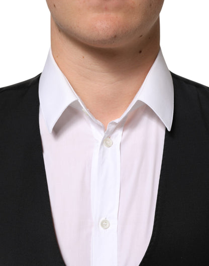 Dolce & Gabbana Black Wool Dress Formal Men Waistcoat Vest