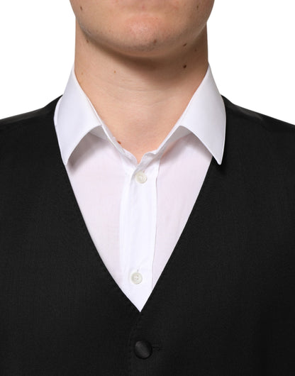 Dolce & Gabbana Black Wool Dress Formal Men Waistcoat Vest