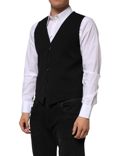 Dolce & Gabbana Black Wool Dress Formal Men Waistcoat Vest