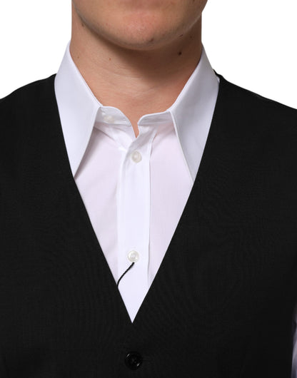 Dolce & Gabbana Black Wool Dress Formal Men Waistcoat Vest