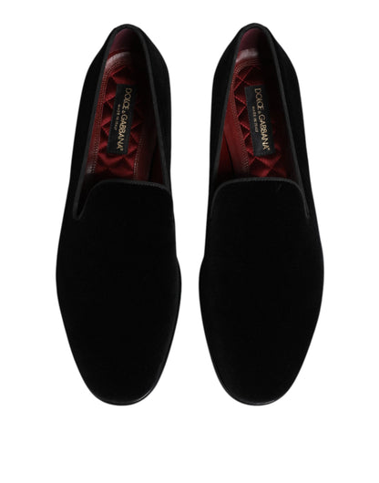 Dolce & Gabbana Black Velvet Slip On Men Loafers Formal Shoes