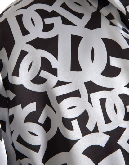 Dolce & Gabbana White Black Logo Hooded Full Zip Bomber Jacket