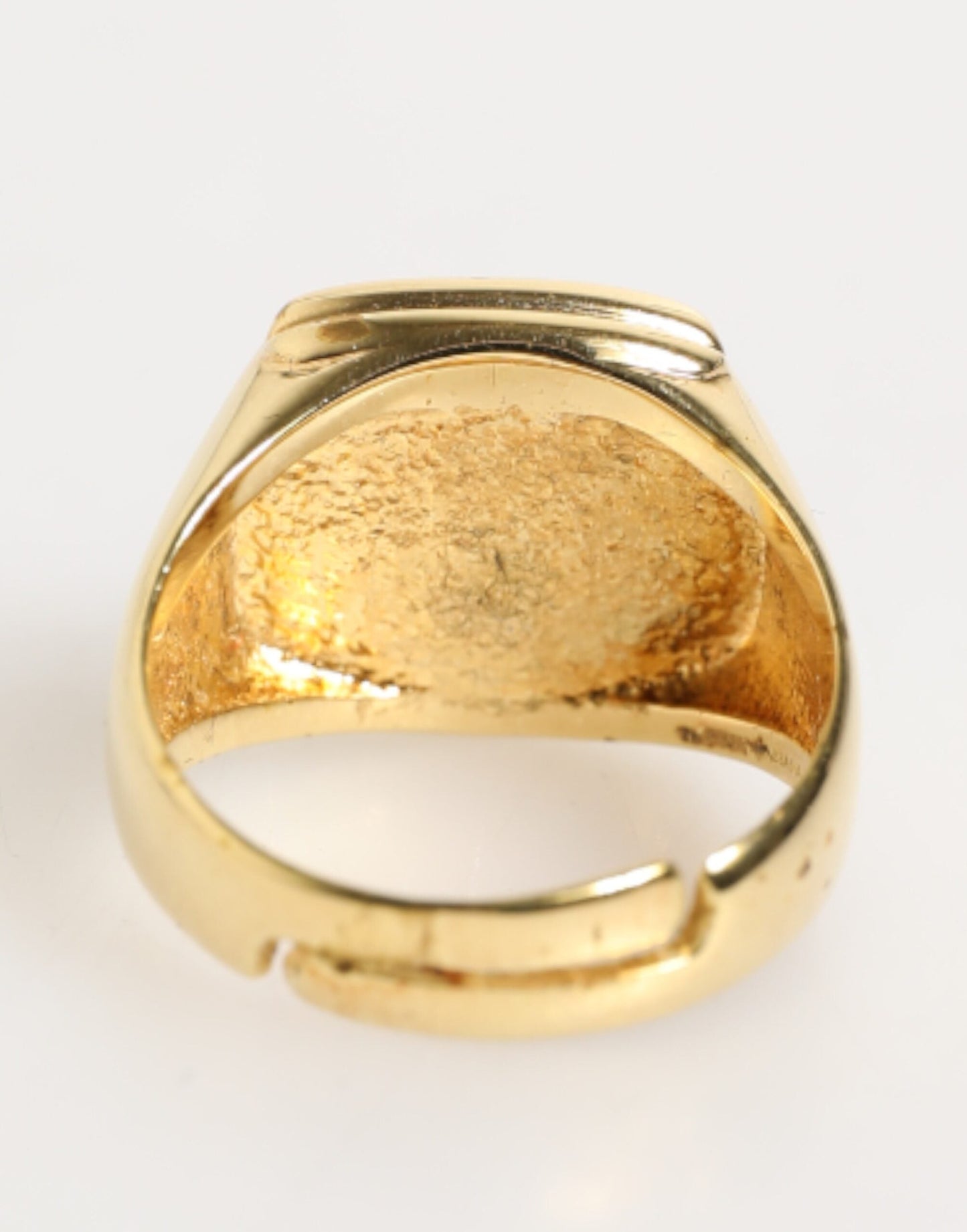 Dolce & Gabbana Gold Tone Enamel Brass Signet DG Logo Adjustable Ring