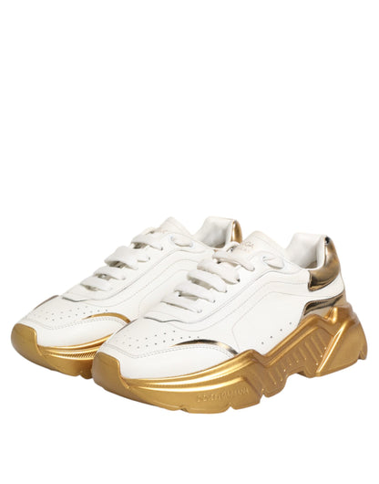 Dolce & Gabbana White Gold DAYMASTER Leather Sneakers Womens Shoes
