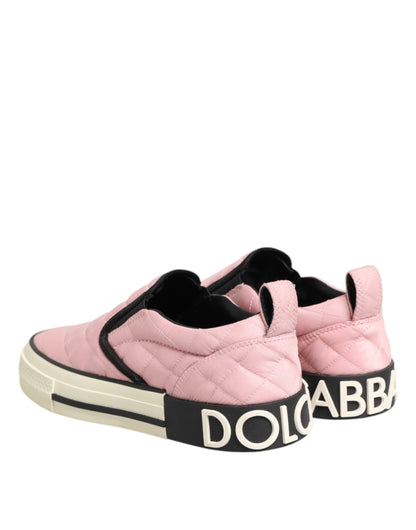 Dolce & Gabbana Pink Quilted Nylon Slip-On Sneaker Shoes