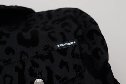 Dolce & Gabbana Cotton Black Leopard Long Sleeve Denim Jacket
