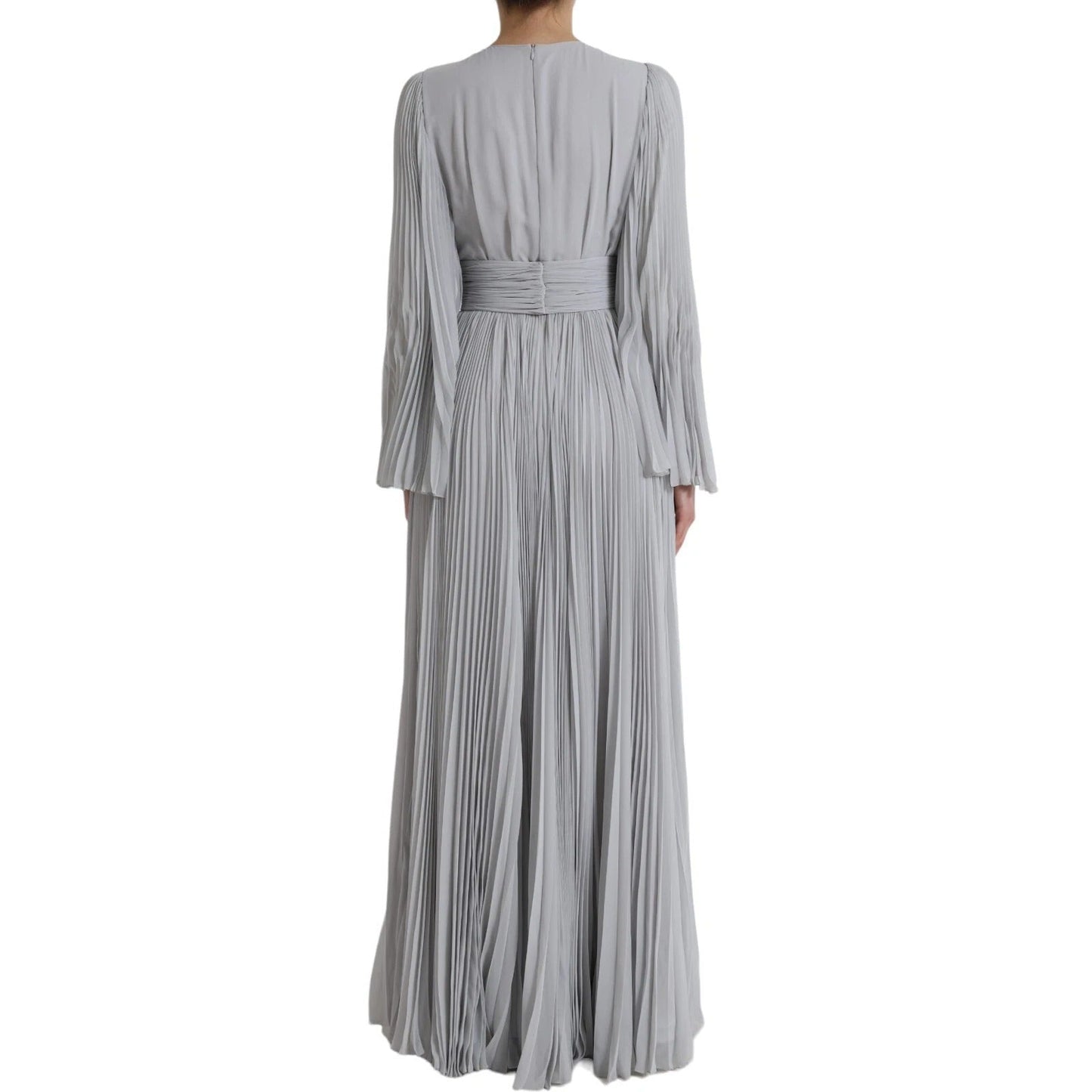 Dolce & Gabbana Light Grey Polyester Pleated Long Maxi Dress