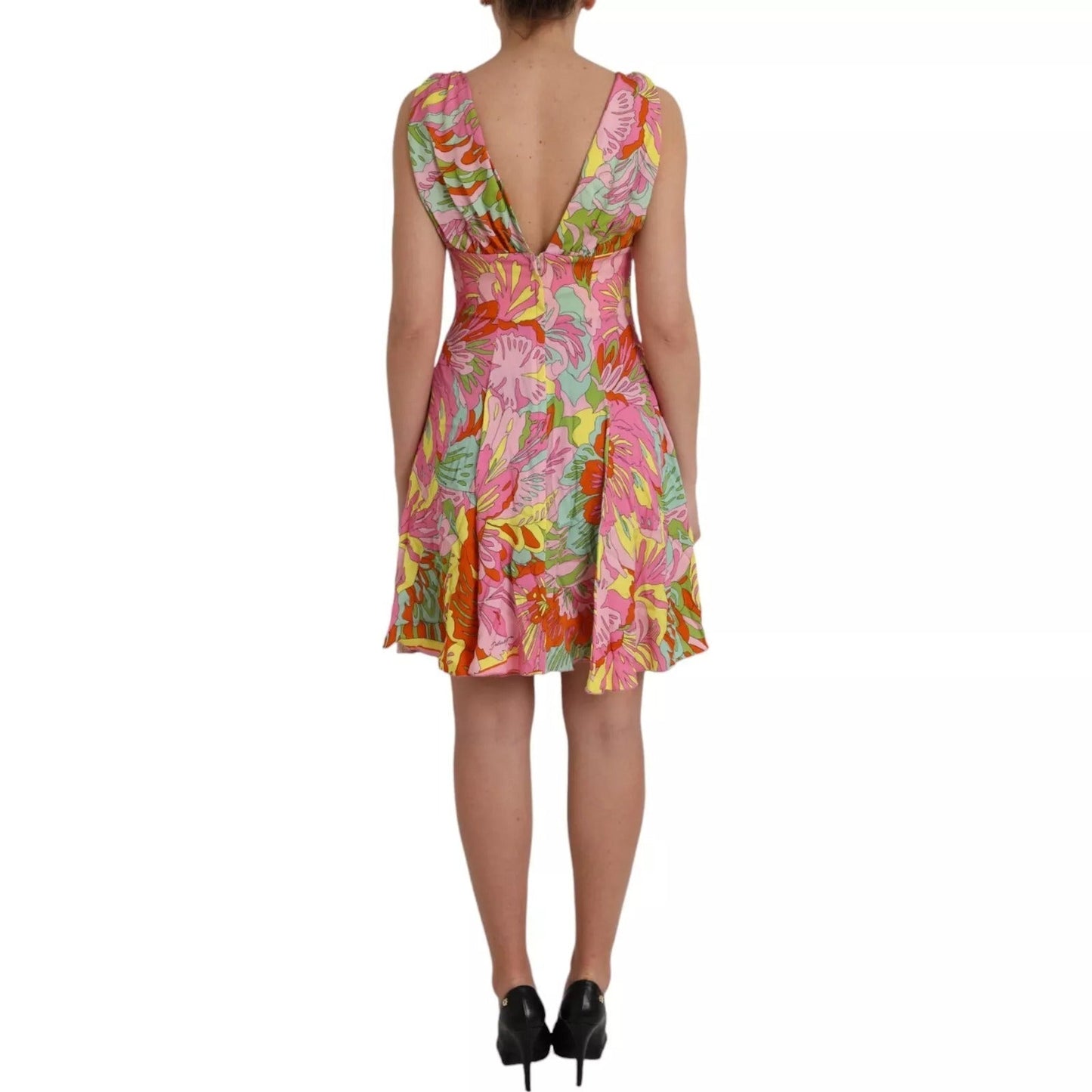 Dolce & Gabbana Multicolor Floral Silk Flared Mini Dress