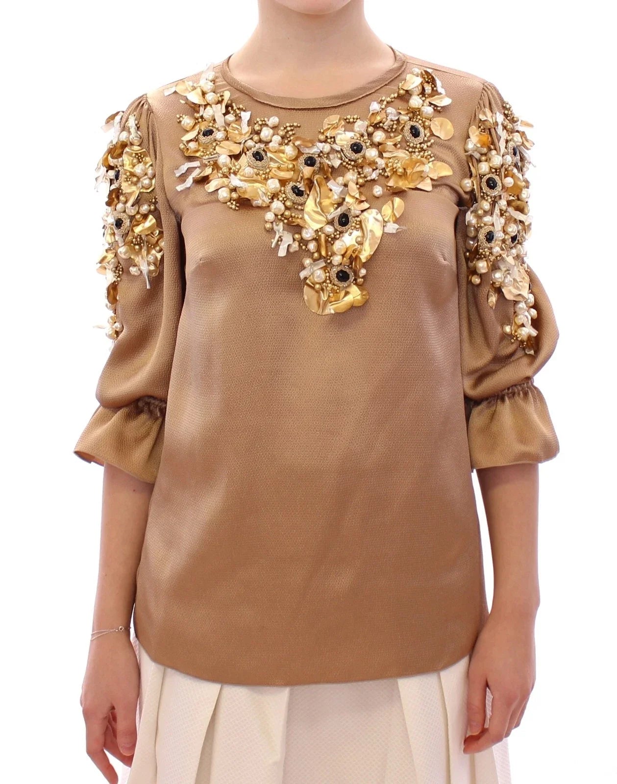 Dolce & Gabbana Gold SPECIAL Piece Runway Crystal Blouse