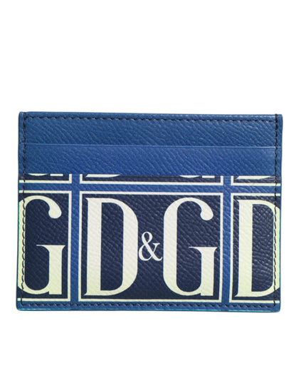 Dolce & Gabbana Blue Calf Leather DG Logo Monogram Card Holder Wallet