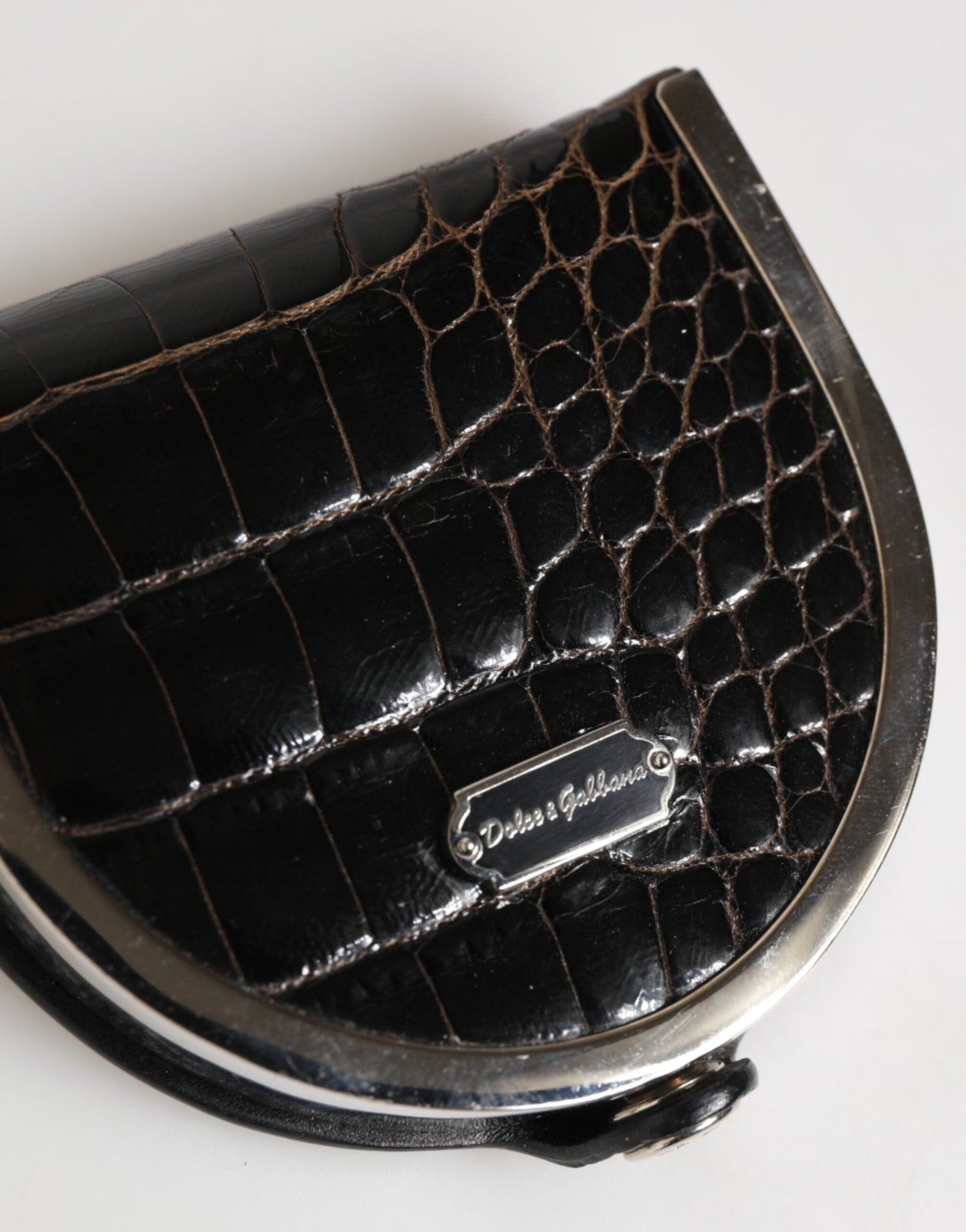 Dolce & Gabbana Black Polished Crocodile Leather Mens Coin Purse Wallet