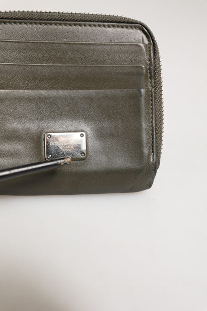 Dolce & Gabbana Military Green Leather Logo Plaque Card Holder Coin Purse Wallet