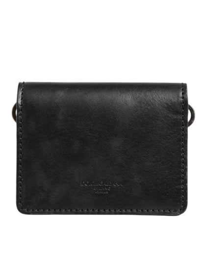 Dolce & Gabbana Black Leather Bifold Card Holder Mens Coin Purse Key Clip Wallet