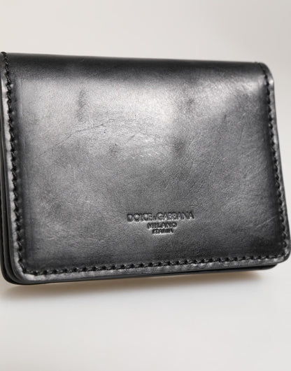 Dolce & Gabbana Black Leather Bifold Card Holder Mens Coin Purse Key Clip Wallet