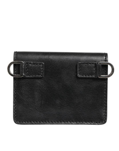 Dolce & Gabbana Black Leather Bifold Card Holder Mens Coin Purse Key Clip Wallet