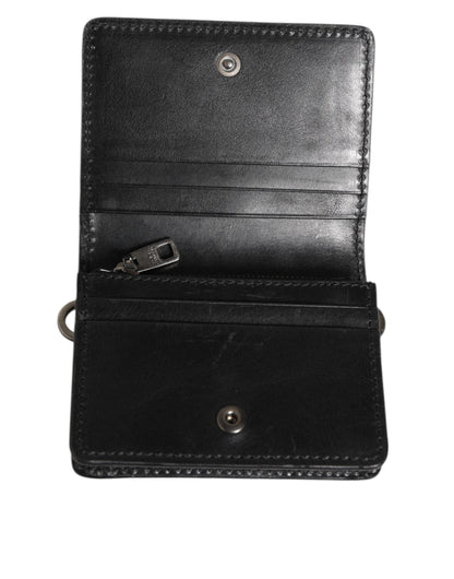 Dolce & Gabbana Black Leather Bifold Card Holder Mens Coin Purse Key Clip Wallet