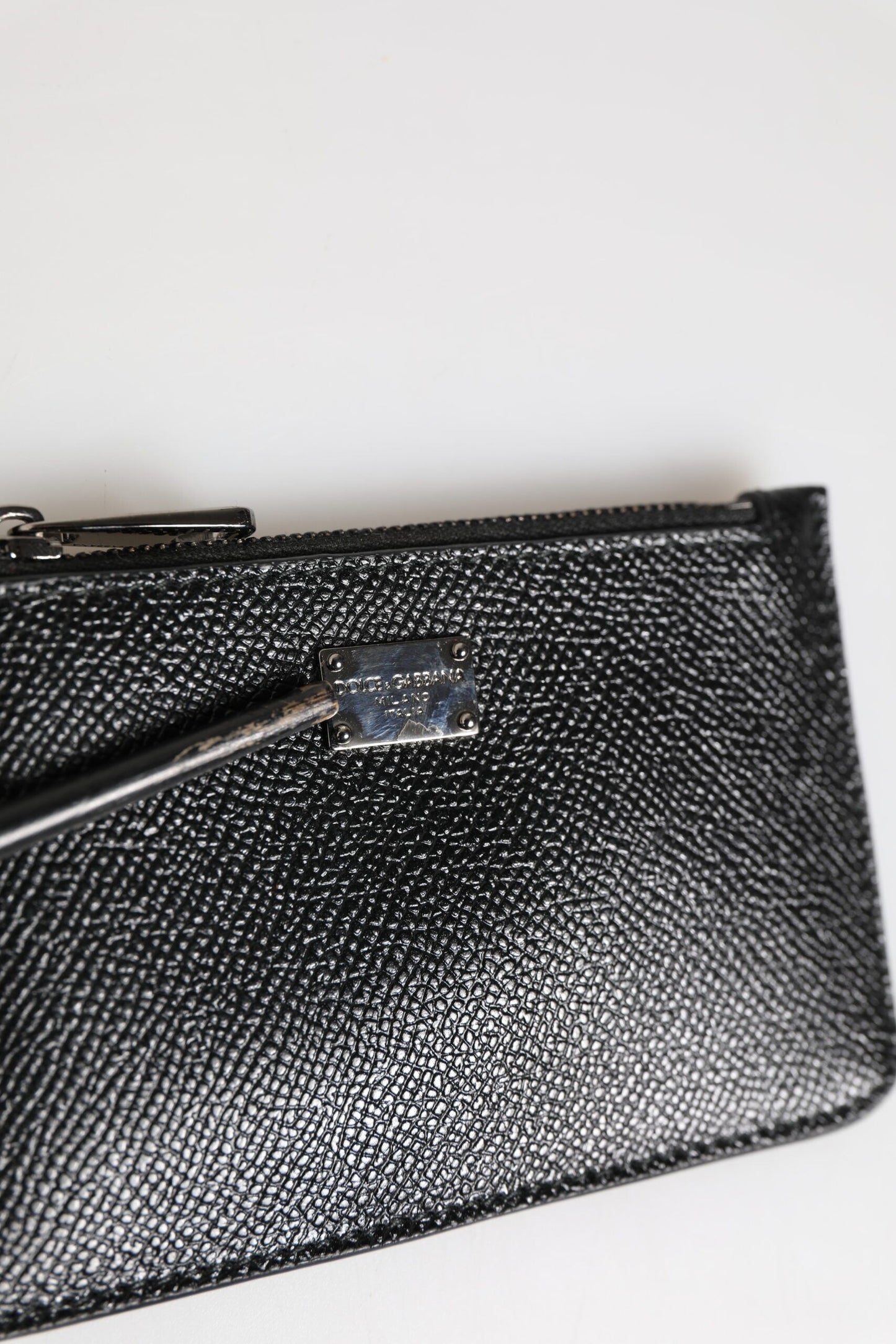 Dolce & Gabbana Black Leather Chain Link Mens Coin Purse Key Clip Holder Wallet