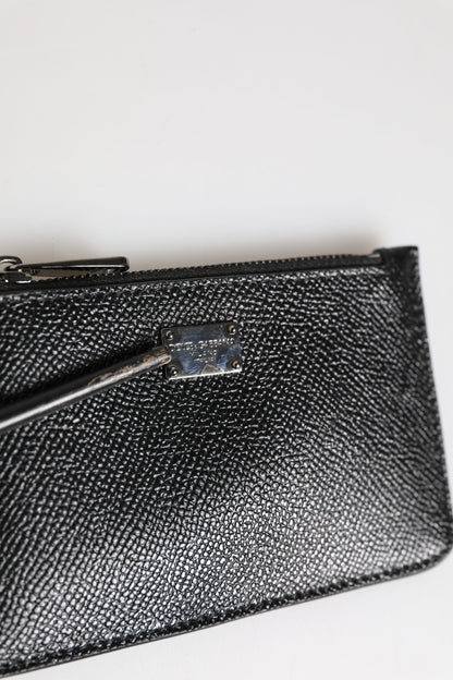 Dolce & Gabbana Black Leather Chain Link Mens Coin Purse Key Clip Holder Wallet