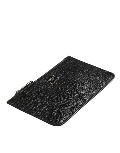 Dolce & Gabbana Black Leather Chain Link Mens Coin Purse Key Clip Holder Wallet