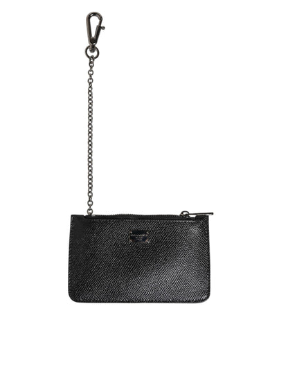Dolce & Gabbana Black Leather Chain Link Mens Coin Purse Key Clip Holder Wallet