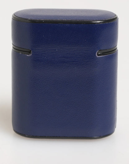 Dolce & Gabbana Blue Leather Logo Print Flip Holder Men Airpods Case