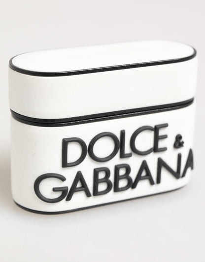 Dolce & Gabbana White Black Rubber Logo Embossed Accessory Airpods Case