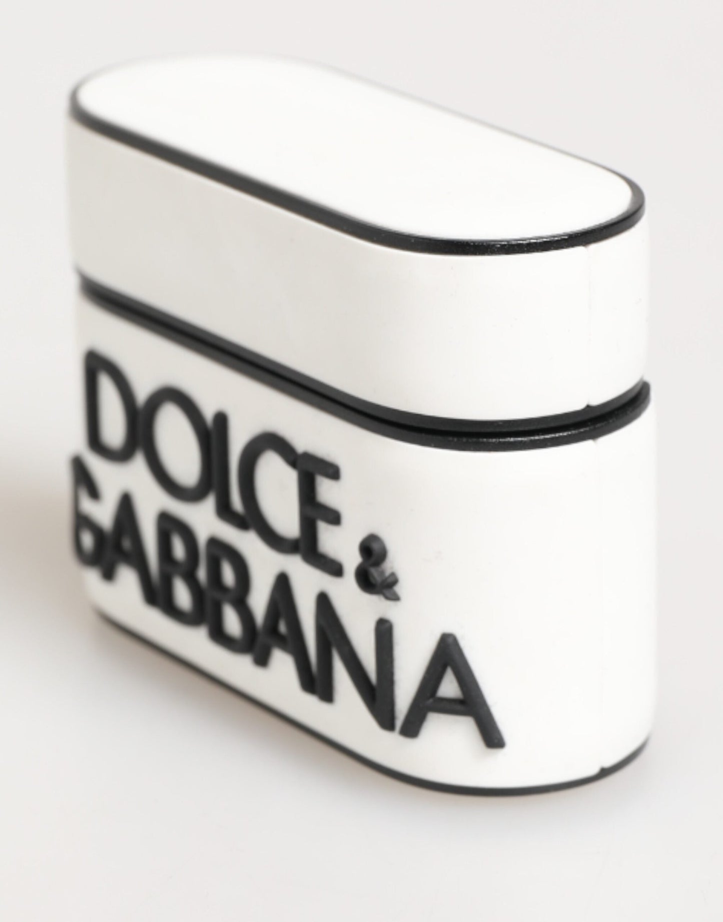 Dolce & Gabbana White Black Rubber Logo Embossed Accessory Airpods Case