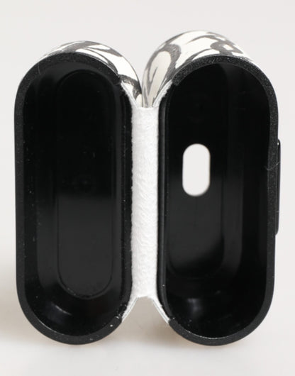 Dolce & Gabbana Black White Leather Monogram Print Logo Holder Airpods Case