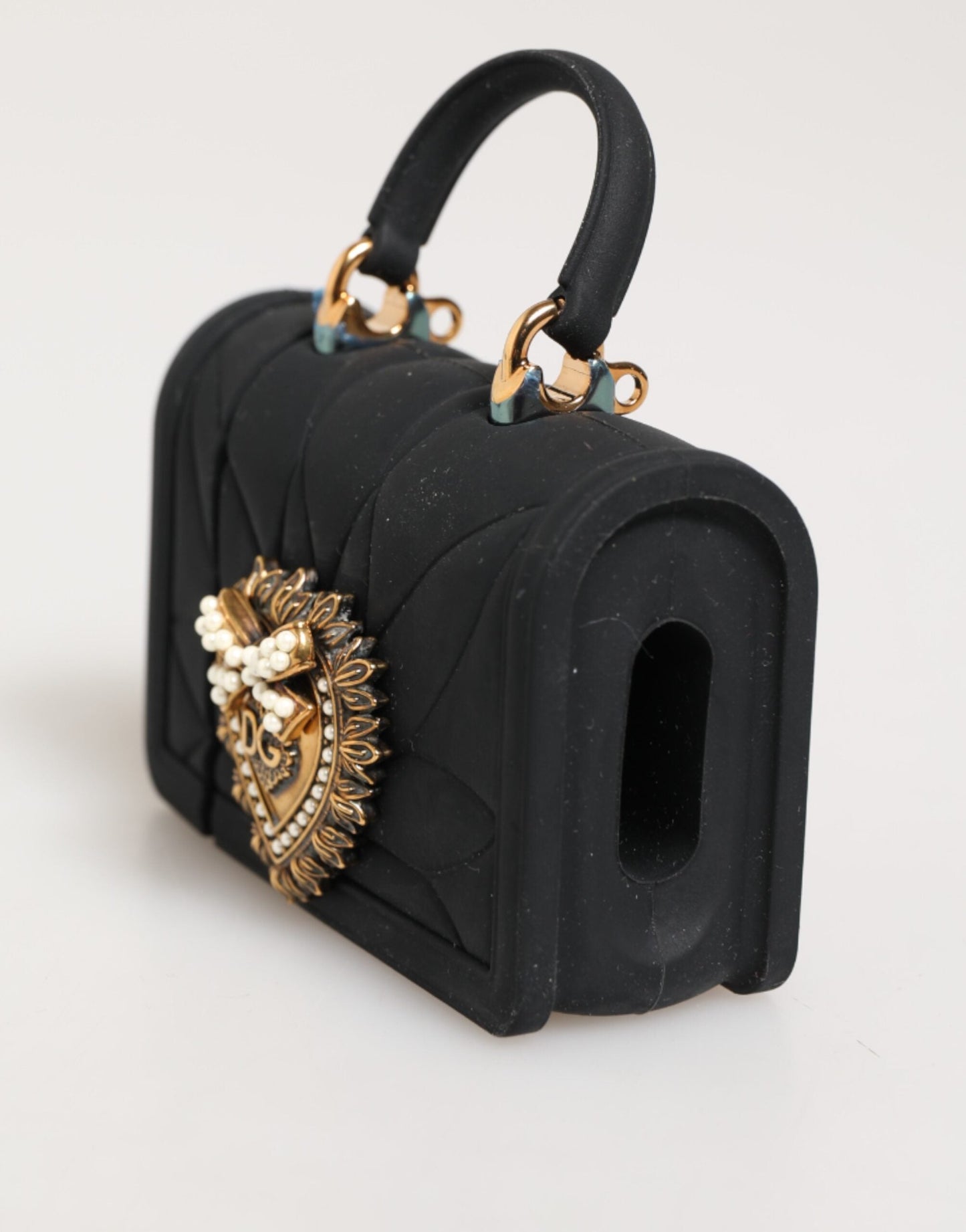 Dolce & Gabbana Black Silicone Devotion Heart Cover Hand Bag Airpod Case