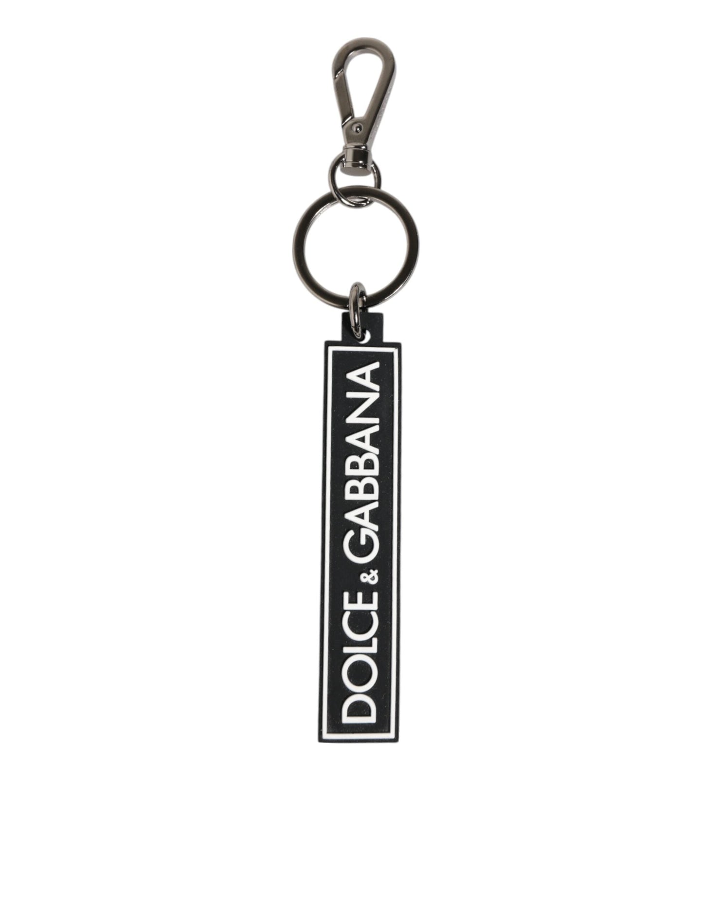 Dolce & Gabbana Black White DG Rubber Logo Silver Men's Holder Keyring