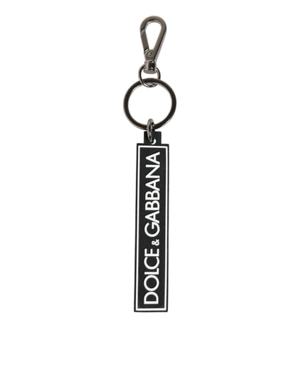 Dolce & Gabbana Black White DG Rubber Logo Silver Men's Holder Keyring
