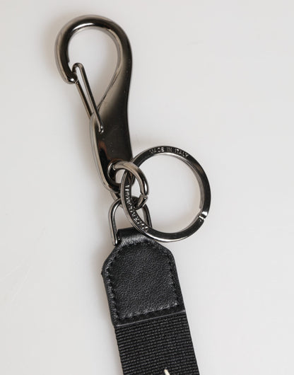 Dolce & Gabbana Black White Polyester DG Logo Silver Men Keychain Keyring