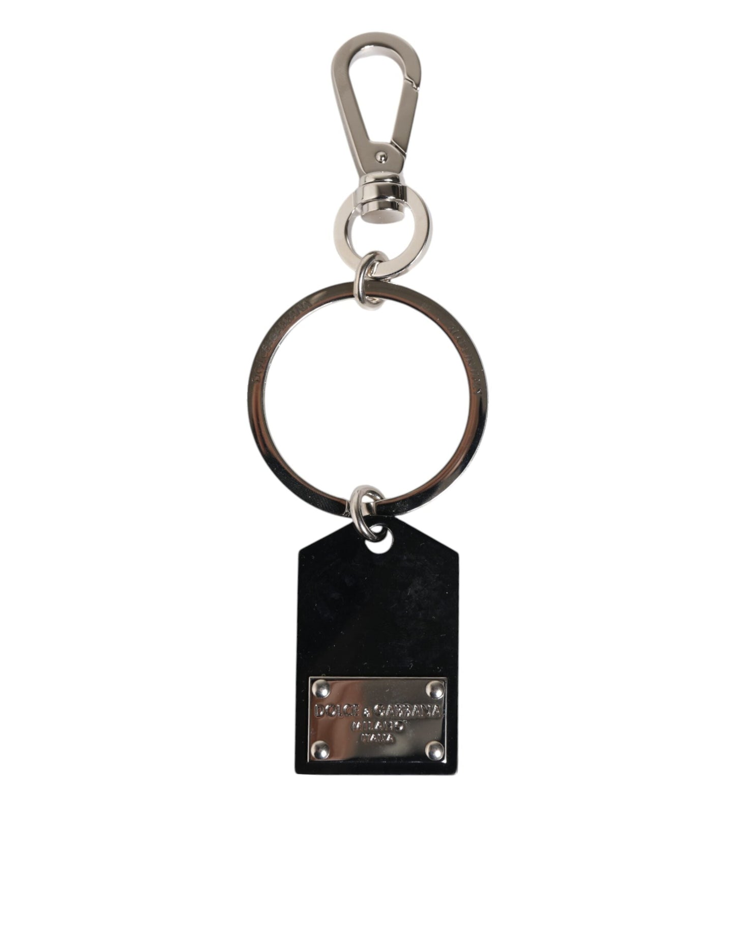 Dolce & Gabbana Black Sint Glass Plaque DG Logo Metal PlateKeychain Keyring