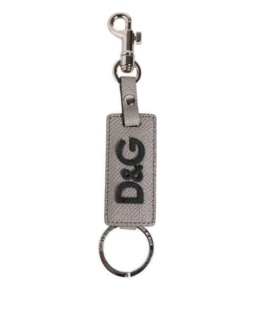 Dolce & Gabbana Gray Leather Logo Metal Ring Keychain Holder Keyring