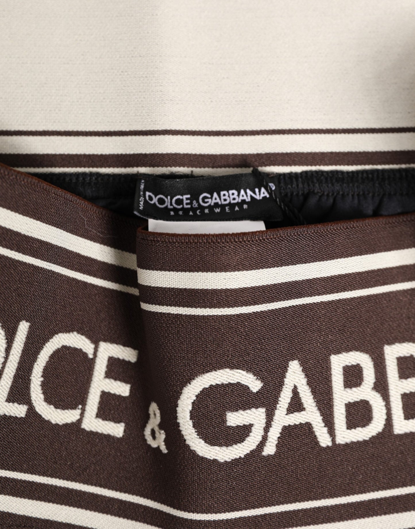 Dolce & Gabbana Brown Polyester Logo Elastic Waistband Swimwear
