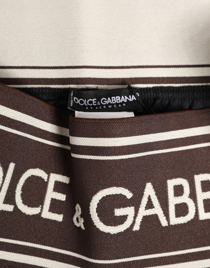 Dolce & Gabbana Brown Polyester Logo Elastic Waistband Swimwear