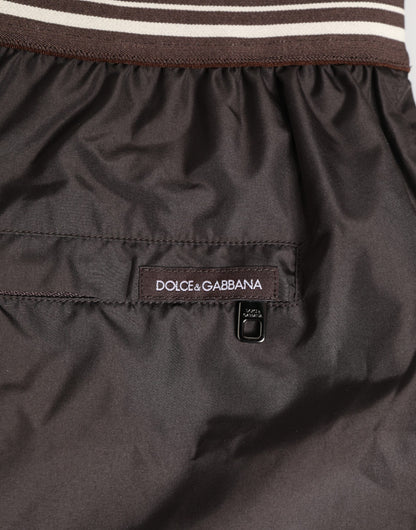 Dolce & Gabbana Brown Polyester Logo Elastic Waistband Swimwear