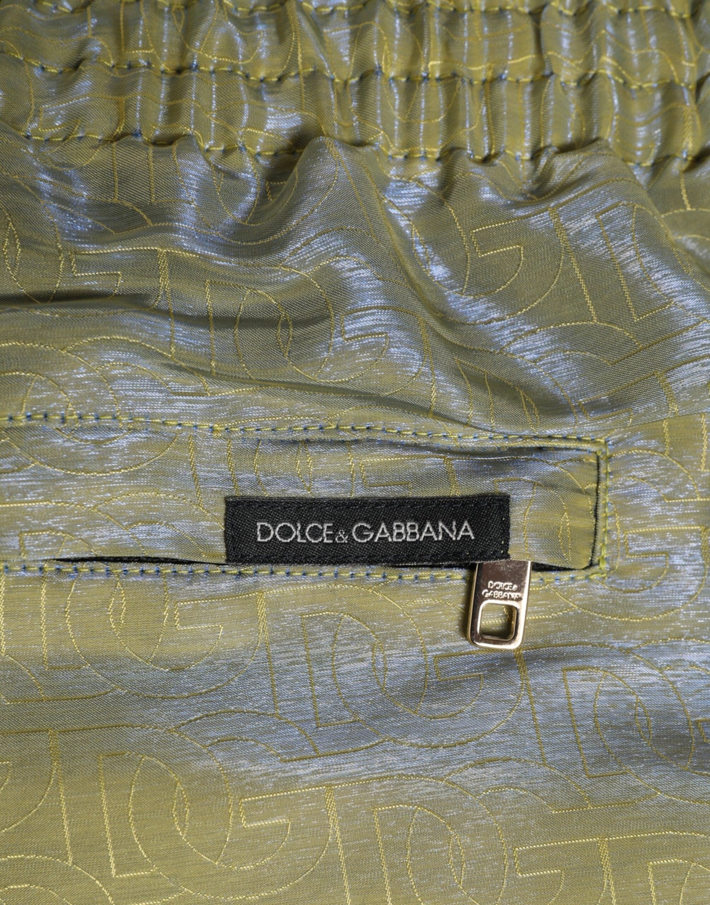 Dolce & Gabbana Green Polyester Metallic Logo Print Men Swimwear