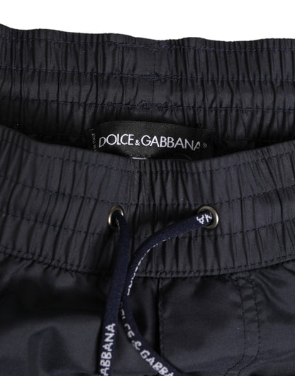 Dolce & Gabbana Black White Polyester Logo Elastic Waistband Swimwear