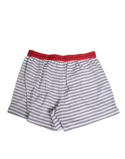 Dolce & Gabbana White Striped Cotton Red Waistband Shorts Swimwear
