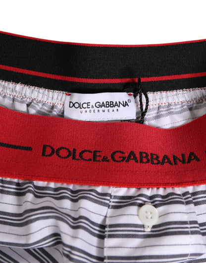 Dolce & Gabbana White Striped Cotton Red Waistband Shorts Swimwear