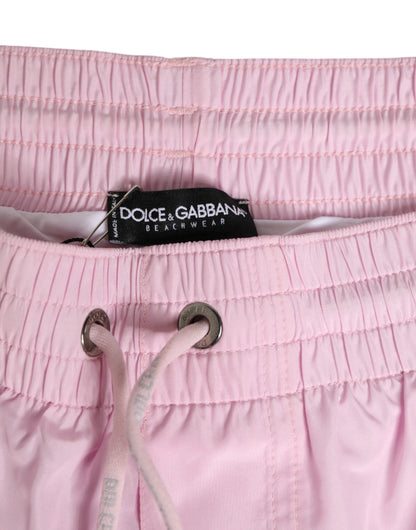Dolce & Gabbana Pink Nylon Logo Side Stripe Beachwear Men Swimwear