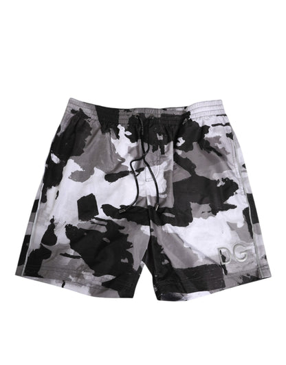Dolce & Gabbana Black White Camouflage DG Logo Men Swimwear