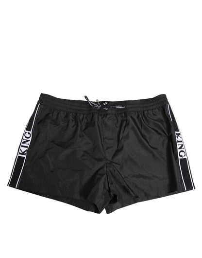 Dolce & Gabbana Black Nylon KING Sideband Men Boxer Shorts Swimwear