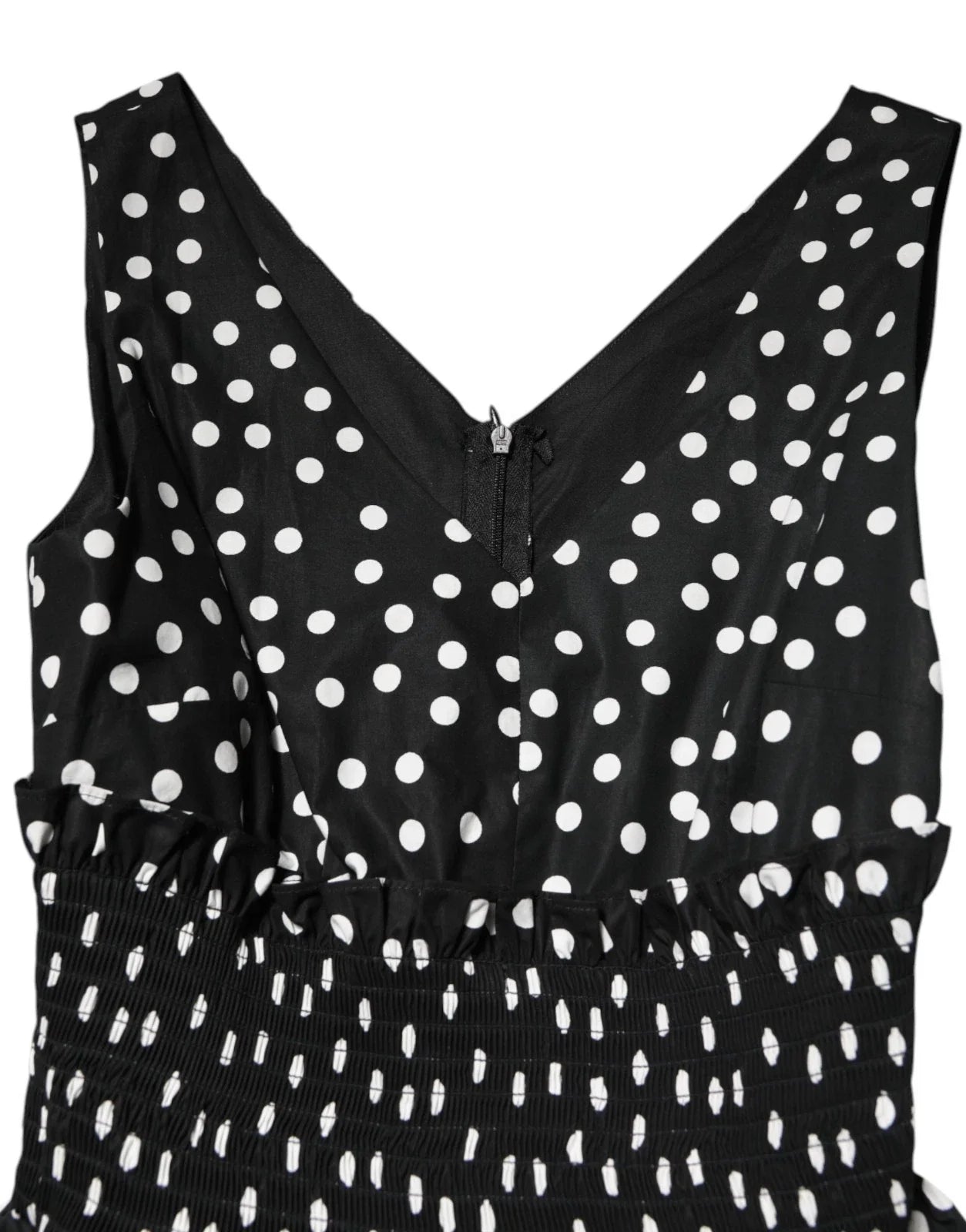 Dolce & Gabbana Black White Cotton Polka Dot Print V Neck Dress