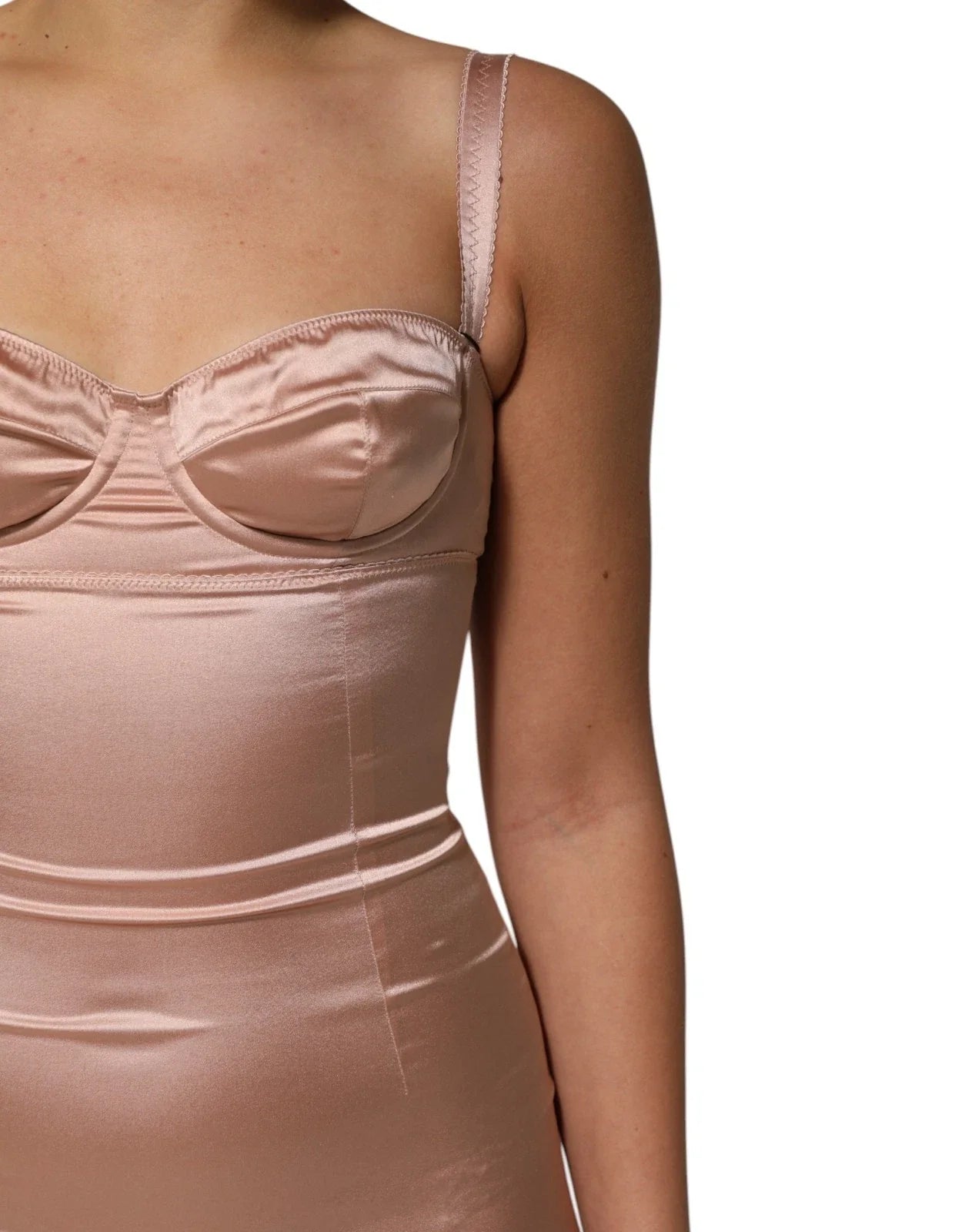 Dolce & Gabbana Blush Pink Silk Satin Bustier Midi Bodycon Dress