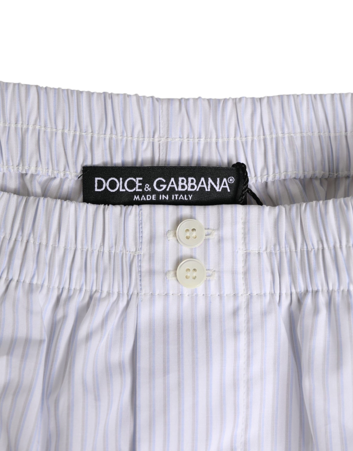 Dolce & Gabbana White Blue Cotton Striped Button Fly Shorts Swimwear
